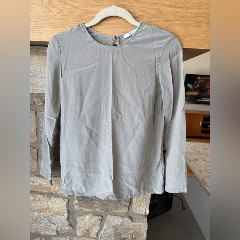 Grana Blouse Size XXS Gray 100% Silk Long Sleeve Top Shirt Minimalist